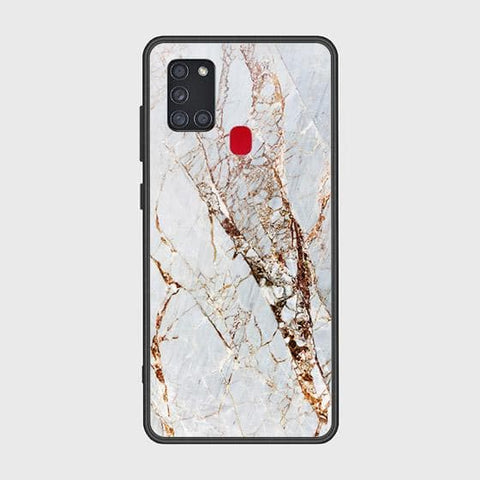 Samsung Galaxy A21s Cover - White Marble Series - HQ Ultra Shine Premium Infinity Glass Soft Silicon Borders Case