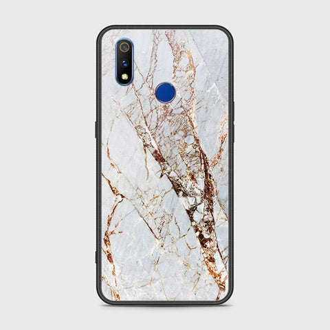 Realme 3i Cover - White Marble Series - HQ Ultra Shine Premium Infinity Glass Soft Silicon Borders Case