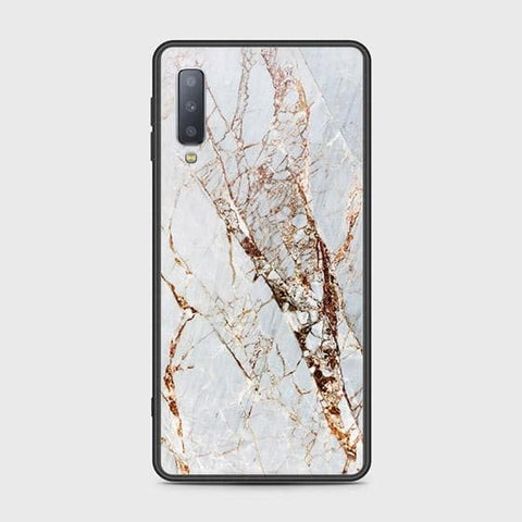 Samsung Galaxy A7 2018 Cover - White Marble Series - HQ Ultra Shine Premium Infinity Glass Soft Silicon Borders Case