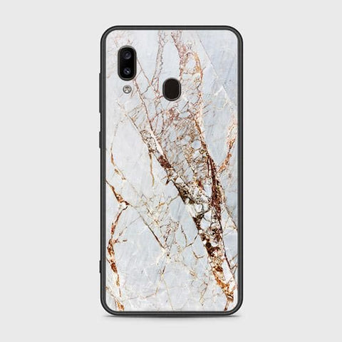 Samsung Galaxy A20 Cover - White Marble Series - HQ Ultra Shine Premium Infinity Glass Soft Silicon Borders Case