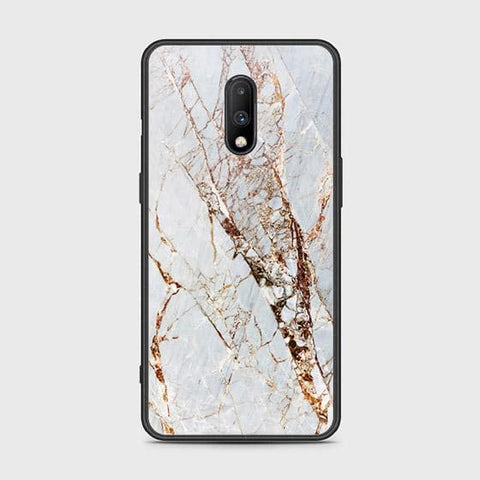 OnePlus 7 Cover - White Marble Series - HQ Ultra Shine Premium Infinity Glass Soft Silicon Borders Case