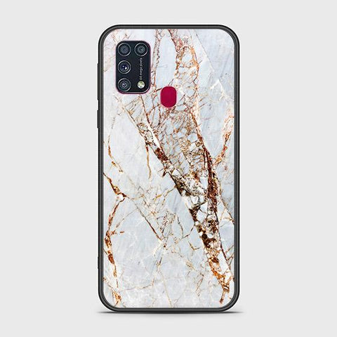 Samsung Galaxy M21 Cover - White Marble Series - HQ Ultra Shine Premium Infinity Glass Soft Silicon Borders Case