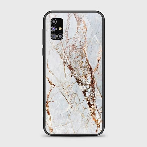 Samsung Galaxy M02s Cover - White Marble Series - HQ Ultra Shine Premium Infinity Glass Soft Silicon Borders Case