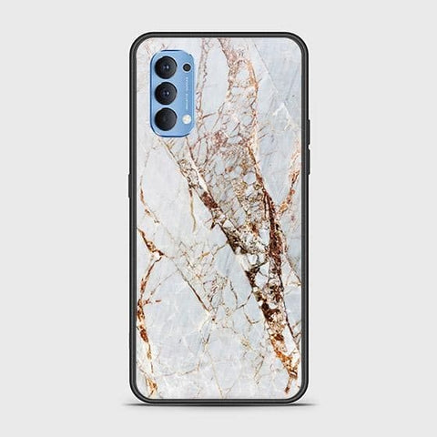 Oppo Reno 4 Cover - White Marble Series - HQ Ultra Shine Premium Infinity Glass Soft Silicon Borders Case