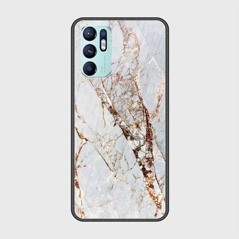 Oppo Reno 6 Cover - White Marble Series - HQ Ultra Shine Premium Infinity Glass Soft Silicon Borders Case