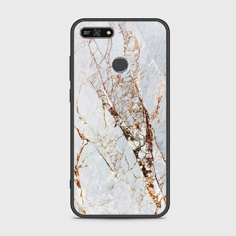 Huawei Y6 Prime 2018 Cover - White Marble Series - HQ Ultra Shine Premium Infinity Glass Soft Silicon Borders Case