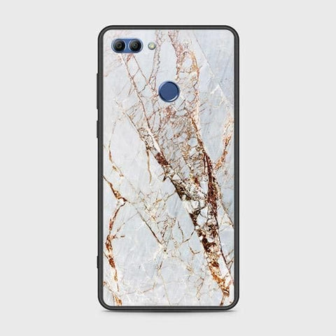 Huawei Y9 2018 Cover - White Marble Series - HQ Ultra Shine Premium Infinity Glass Soft Silicon Borders Case