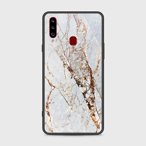 Samsung Galaxy A20s Cover - White Marble Series - HQ Ultra Shine Premium Infinity Glass Soft Silicon Borders Case