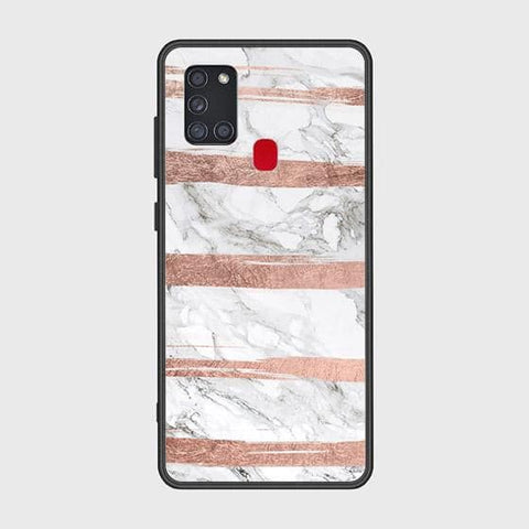 Samsung Galaxy A21s Cover - White Marble Series - HQ Ultra Shine Premium Infinity Glass Soft Silicon Borders Case