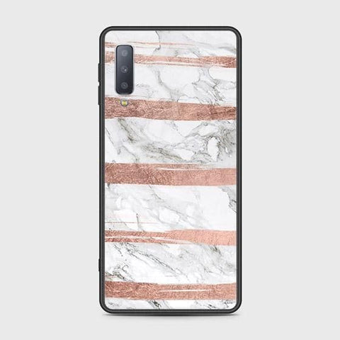 Samsung Galaxy A7 2018 Cover - White Marble Series - HQ Ultra Shine Premium Infinity Glass Soft Silicon Borders Case