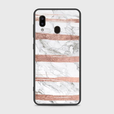 Samsung Galaxy A20 Cover - White Marble Series - HQ Ultra Shine Premium Infinity Glass Soft Silicon Borders Case