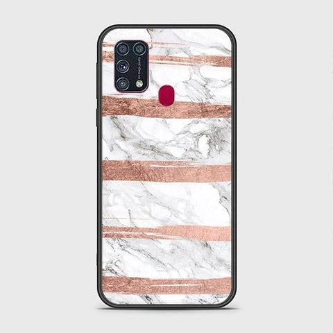 Samsung Galaxy M21 Cover - White Marble Series - HQ Ultra Shine Premium Infinity Glass Soft Silicon Borders Case