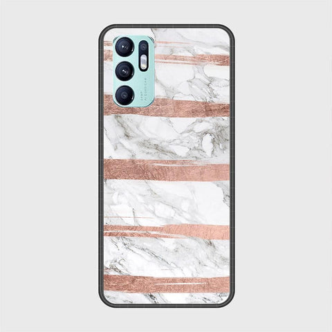 Oppo Reno 6 Cover - White Marble Series - HQ Ultra Shine Premium Infinity Glass Soft Silicon Borders Case