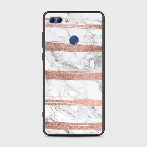 Huawei Y9 2018 Cover - White Marble Series - HQ Ultra Shine Premium Infinity Glass Soft Silicon Borders Case