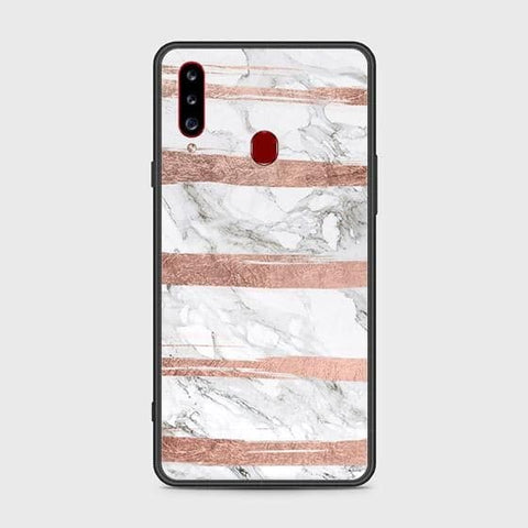 Samsung Galaxy A20s Cover - White Marble Series - HQ Ultra Shine Premium Infinity Glass Soft Silicon Borders Case