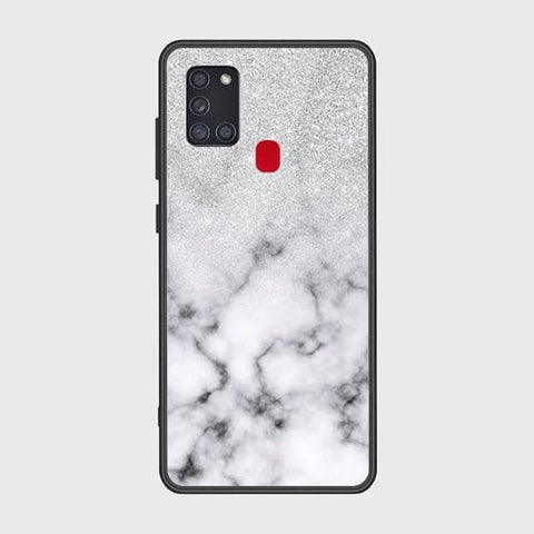 Samsung Galaxy A21s Cover - White Marble Series - HQ Ultra Shine Premium Infinity Glass Soft Silicon Borders Case