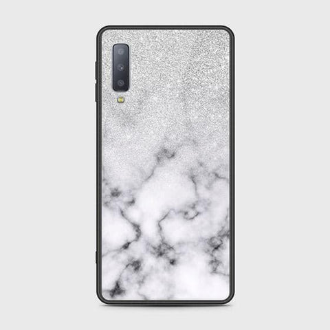 Samsung Galaxy A7 2018 Cover - White Marble Series - HQ Ultra Shine Premium Infinity Glass Soft Silicon Borders Case