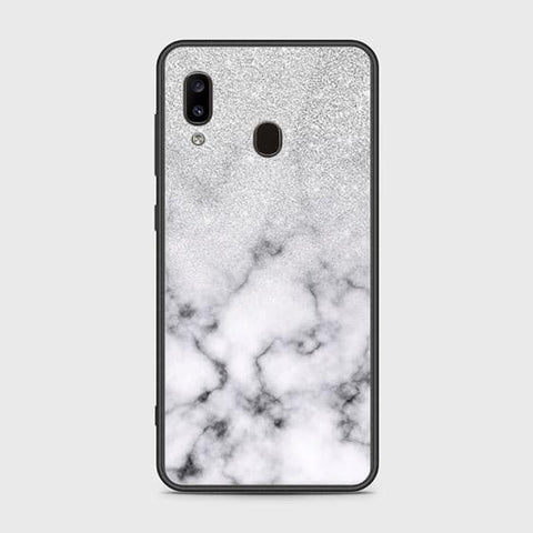 Samsung Galaxy A20 Cover - White Marble Series - HQ Ultra Shine Premium Infinity Glass Soft Silicon Borders Case