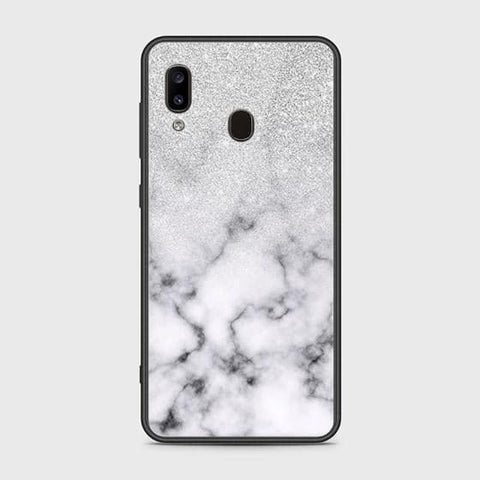 Samsung Galaxy A30 Cover - White Marble Series - HQ Ultra Shine Premium Infinity Glass Soft Silicon Borders Case