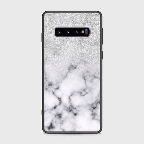 Samsung Galaxy S10 Cover - White Marble Series - HQ Ultra Shine Premium Infinity Glass Soft Silicon Borders Case