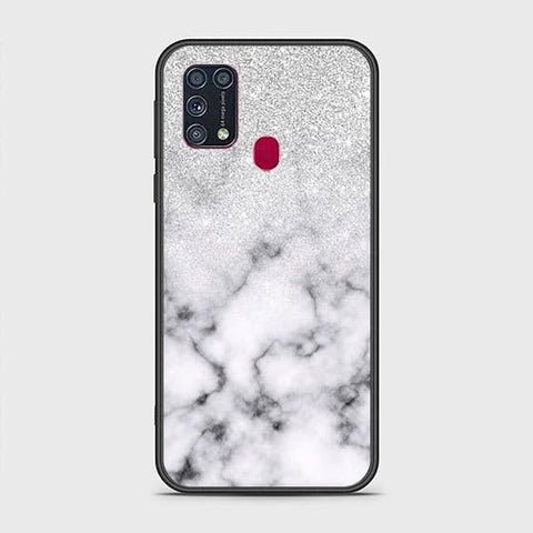 Samsung Galaxy M21 Cover - White Marble Series - HQ Ultra Shine Premium Infinity Glass Soft Silicon Borders Case