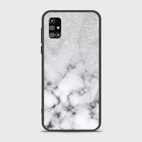 Samsung Galaxy A02s Cover - White Marble Series - HQ Ultra Shine Premium Infinity Glass Soft Silicon Borders Case