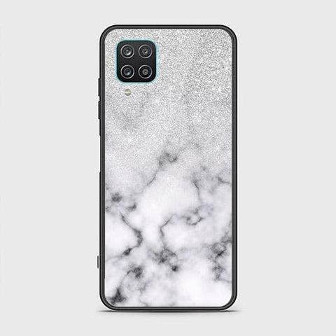 Samsung Galaxy A12 Cover - White Marble Series - HQ Ultra Shine Premium Infinity Glass Soft Silicon Borders Case