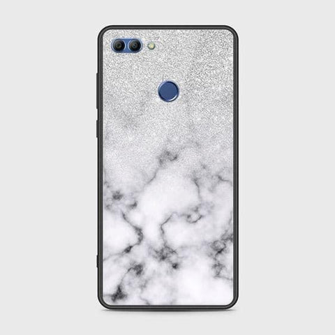 Huawei Y9 2018 Cover - White Marble Series - HQ Ultra Shine Premium Infinity Glass Soft Silicon Borders Case