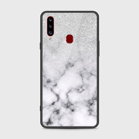 Samsung Galaxy A20s Cover - White Marble Series - HQ Ultra Shine Premium Infinity Glass Soft Silicon Borders Case