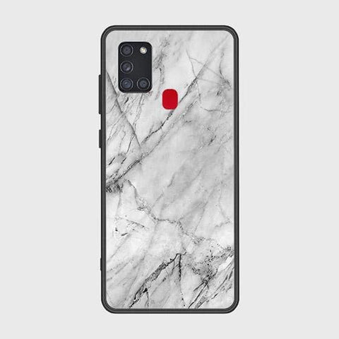 Samsung Galaxy A21s Cover - White Marble Series - HQ Ultra Shine Premium Infinity Glass Soft Silicon Borders Case