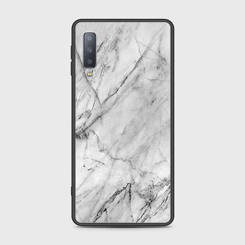 Samsung Galaxy A7 2018 Cover - White Marble Series - HQ Ultra Shine Premium Infinity Glass Soft Silicon Borders Case