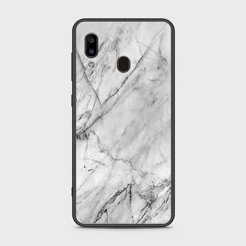 Samsung Galaxy A20 Cover - White Marble Series - HQ Ultra Shine Premium Infinity Glass Soft Silicon Borders Case