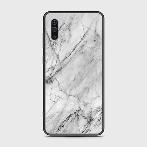 Samsung Galaxy A50s Cover - White Marble Series - HQ Ultra Shine Premium Infinity Glass Soft Silicon Borders Case