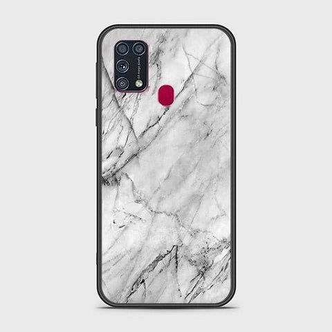 Samsung Galaxy M21 Cover - White Marble Series - HQ Ultra Shine Premium Infinity Glass Soft Silicon Borders Case