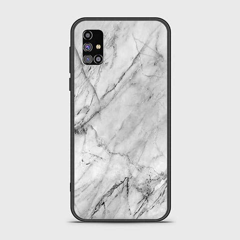 Samsung Galaxy A02s Cover - White Marble Series - HQ Ultra Shine Premium Infinity Glass Soft Silicon Borders Case