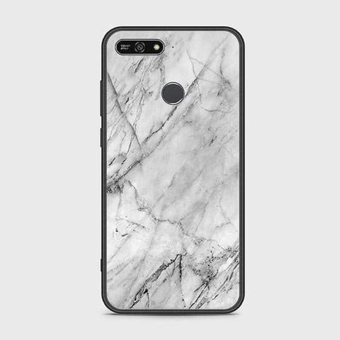 Huawei Y6 Prime 2018 Cover - White Marble Series - HQ Ultra Shine Premium Infinity Glass Soft Silicon Borders Case