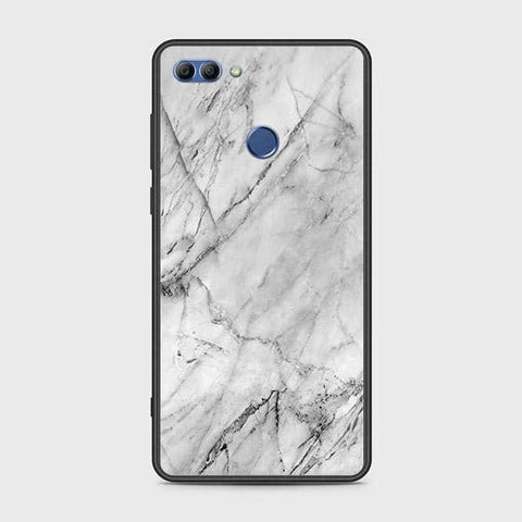 Huawei Y9 2018 Cover - White Marble Series - HQ Ultra Shine Premium Infinity Glass Soft Silicon Borders Case