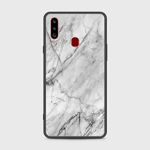 Samsung Galaxy A20s Cover - White Marble Series - HQ Ultra Shine Premium Infinity Glass Soft Silicon Borders Case