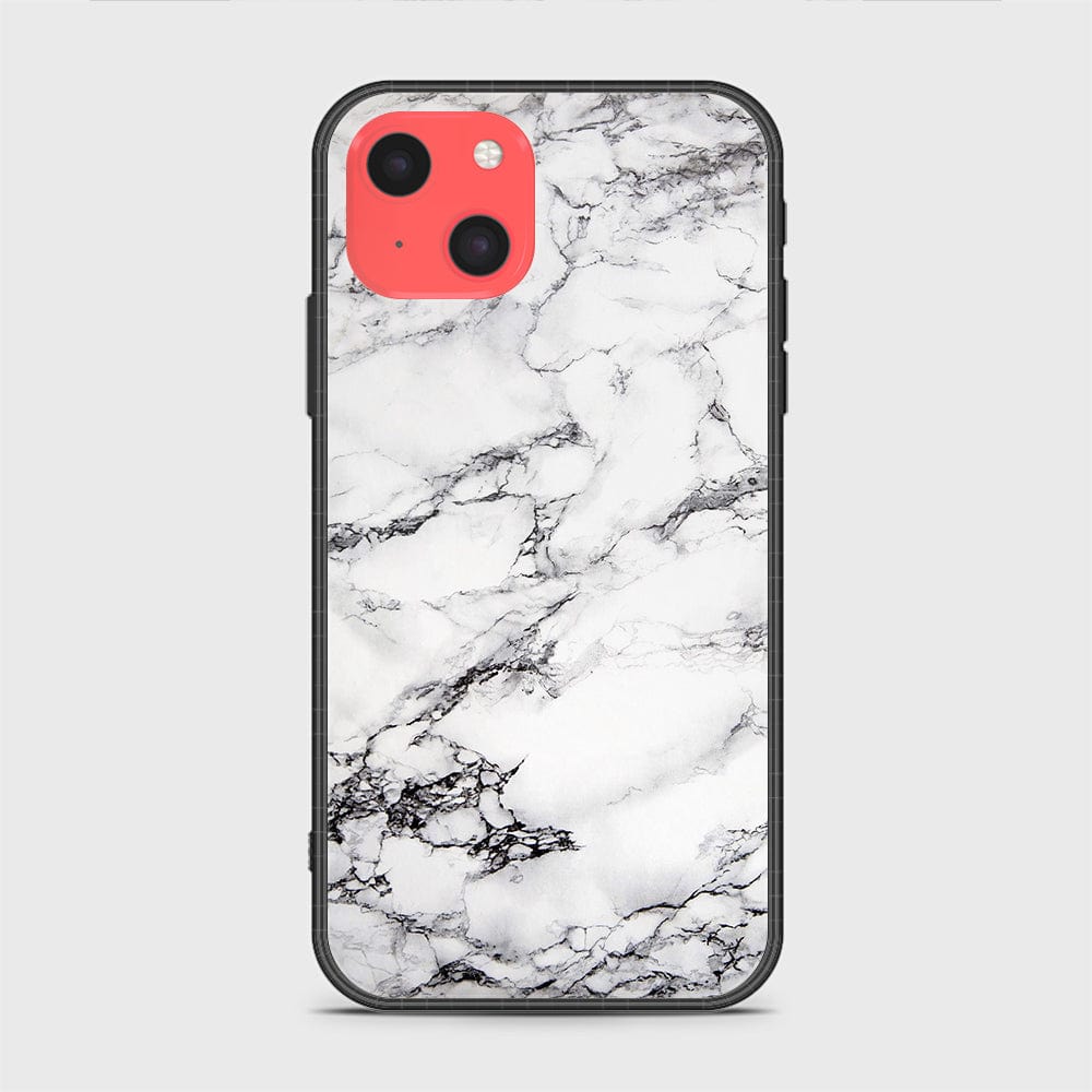 iPhone 13 Mini Cover - White Marble Series - HQ Ultra Shine Premium Infinity Glass Soft Silicon Borders Case