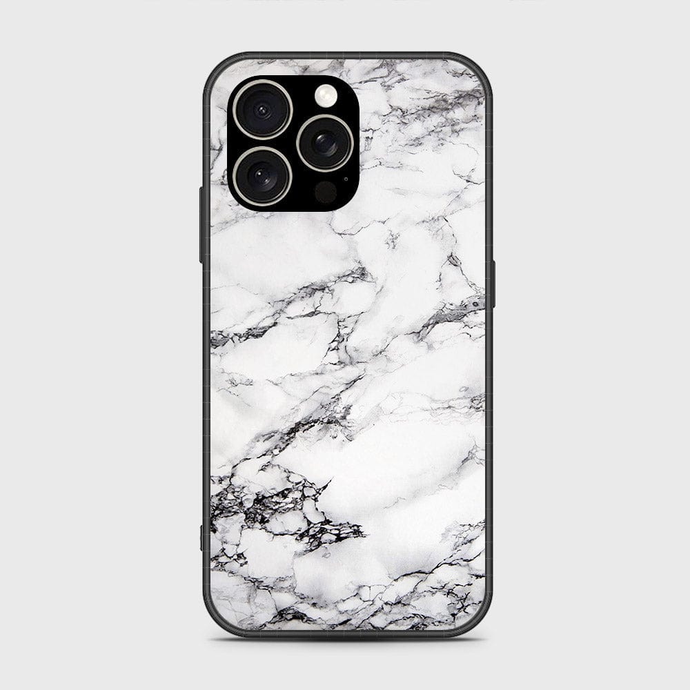 iPhone 15 Pro Max Cover- White Marble Series - HQ Ultra Shine Premium Infinity Glass Soft Silicon Borders Case