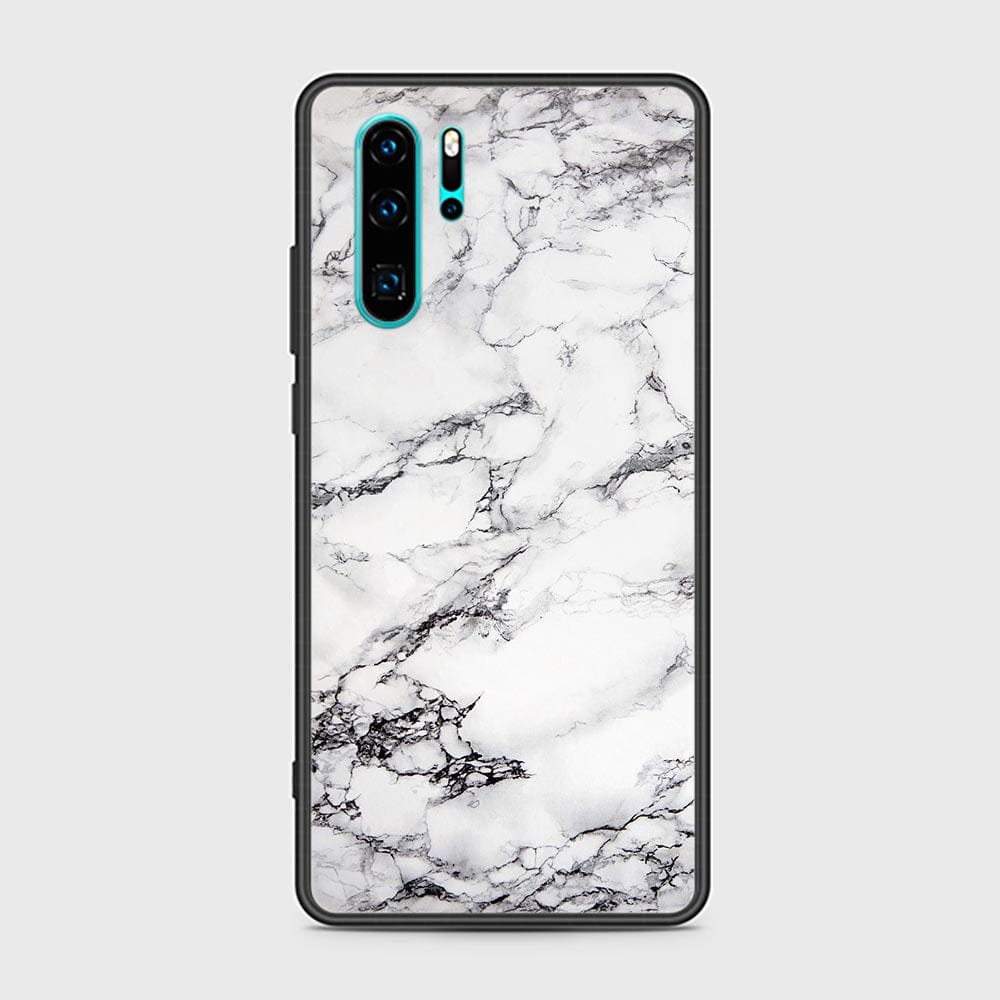 Huawei P30 Pro Cover - White Marble Series - HQ Ultra Shine Premium Infinity Glass Soft Silicon Borders Case