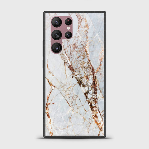 Samsung Galaxy S22 Ultra 5G Cover - White Marble Series - HQ Ultra Shine Premium Infinity Glass Soft Silicon Borders Case