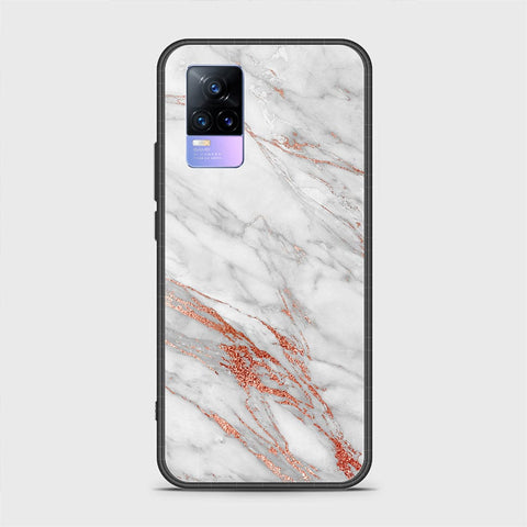 Vivo V21e Cover - White Marble Series - HQ Ultra Shine Premium Infinity Glass Soft Silicon Borders Case