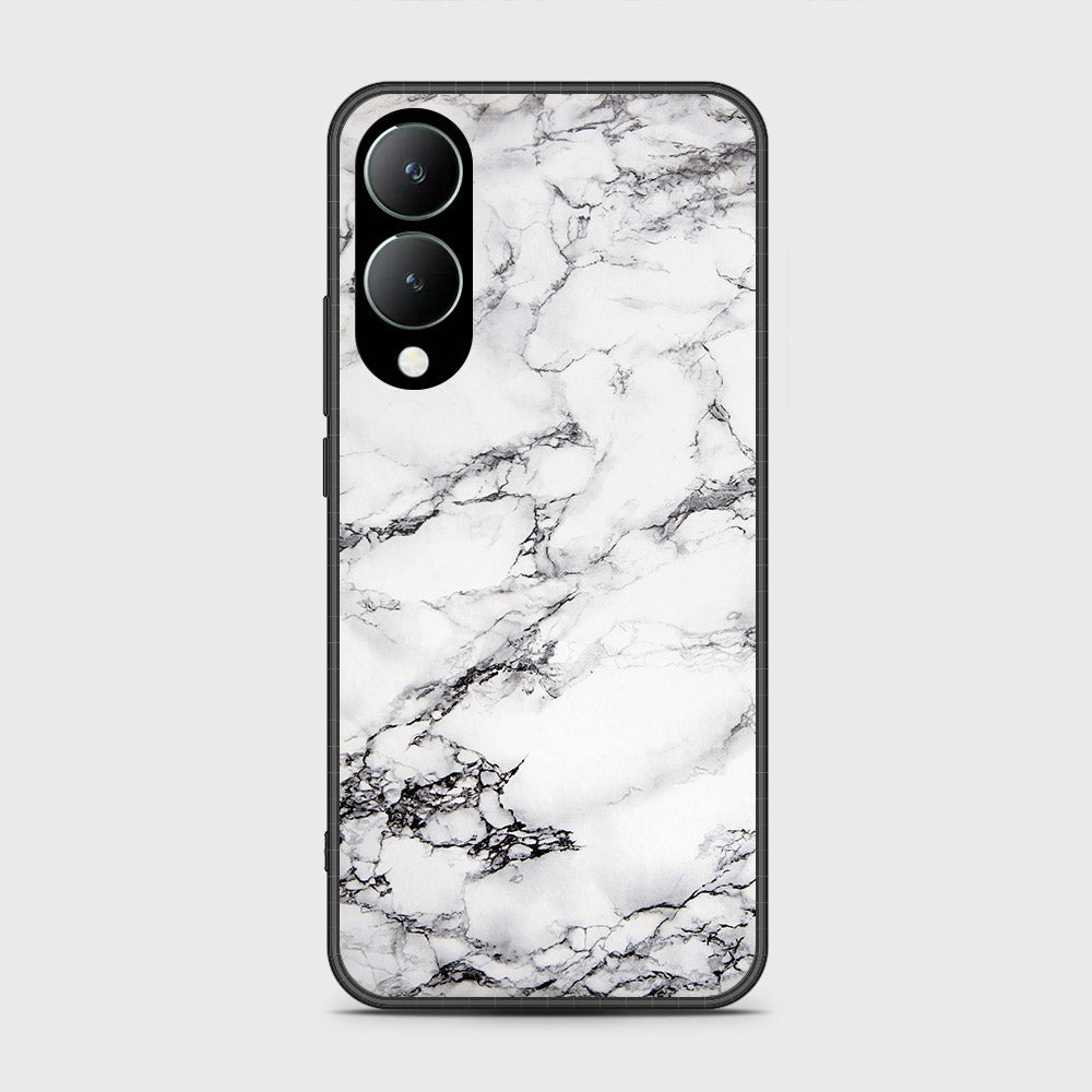 Vivo Y17s Cover- White Marble Series - HQ Ultra Shine Premium Infinity Glass Soft Silicon Borders Case