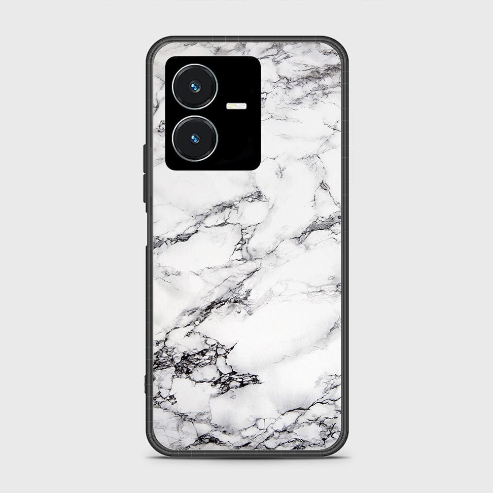 Vivo Y22 Cover- White Marble Series - HQ Ultra Shine Premium Infinity Glass Soft Silicon Borders Case