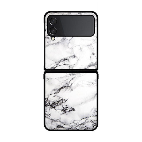 Samsung Galaxy Z Flip 4 5G Cover- White Marble Series - HQ Premium Shine Durable Shatterproof Case - Soft Silicon Borders