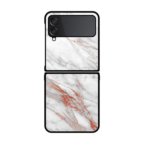 Samsung Galaxy Z Flip 4 5G Cover- White Marble Series - HQ Premium Shine Durable Shatterproof Case - Soft Silicon Borders