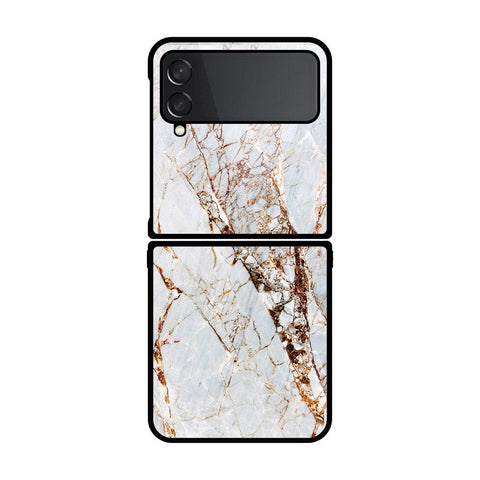 Samsung Galaxy Z Flip 4 5G Cover- White Marble Series - HQ Premium Shine Durable Shatterproof Case - Soft Silicon Borders