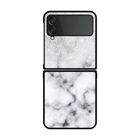 Samsung Galaxy Z Flip 4 5G Cover- White Marble Series - HQ Premium Shine Durable Shatterproof Case - Soft Silicon Borders