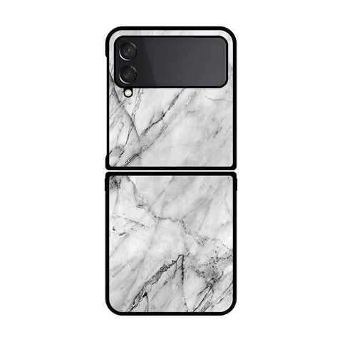 Samsung Galaxy Z Flip 4 5G Cover- White Marble Series - HQ Premium Shine Durable Shatterproof Case - Soft Silicon Borders